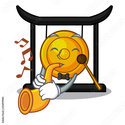 With trumpet golden gong isolated with the mascot