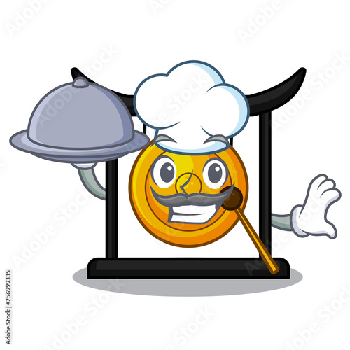 Chef with food golden gong isolated with the mascot