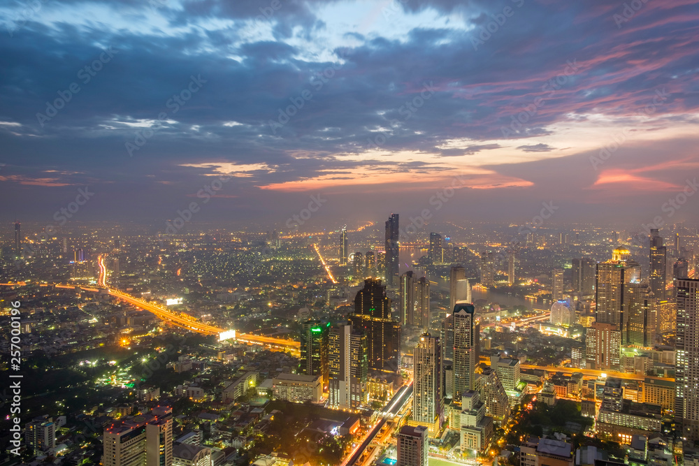 Night time view over Bangkok, Thailand