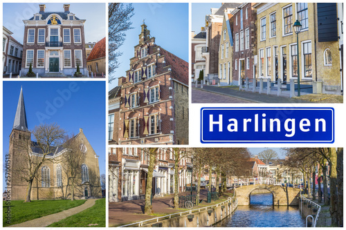 Collage of interesting sights in the Frisian city of Harlingen, Netherlands photo