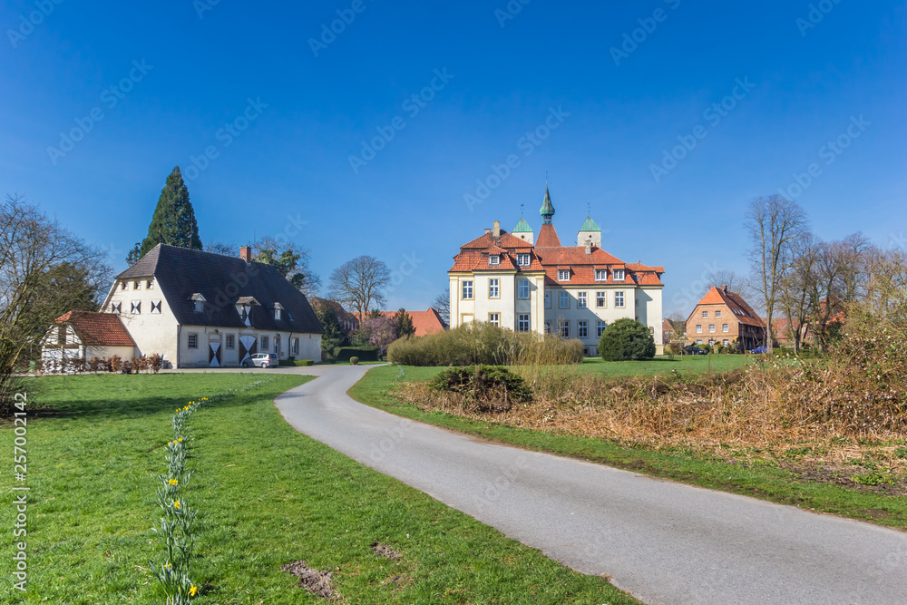Road leading to the historic castle of Freckenhorst, Germany