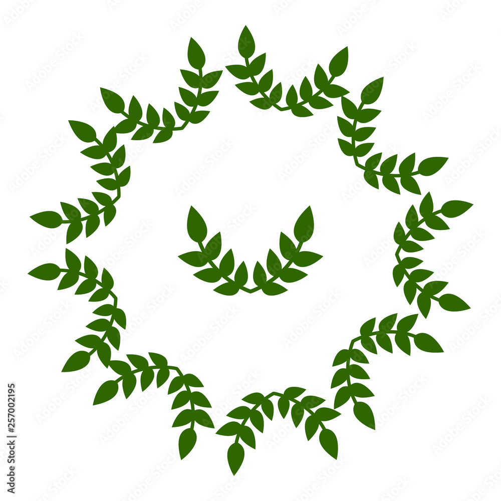 Circle Frame from Leaves. Wedding decorations, invitations. Green Silhouette. Vector illustration for Your Design, Web.