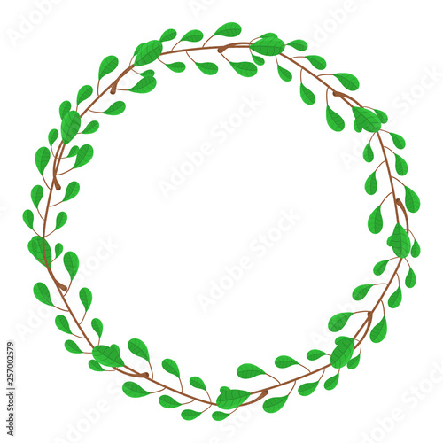 Circle Frame from Green Branches. Wedding Decorations, Invitations. Vector illustration for Your Design, Web.