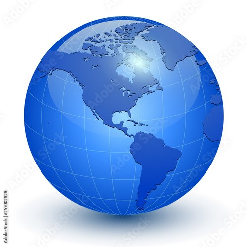 Earth globe 3D icon, glossy blue planet