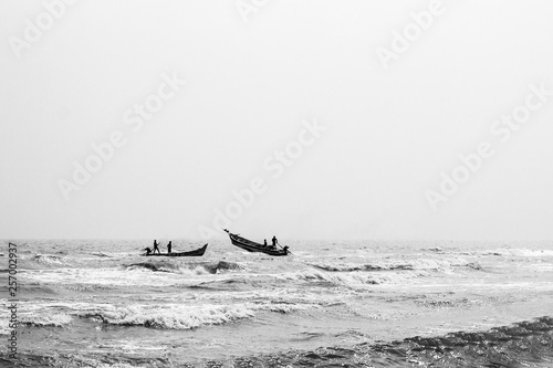 Fishing boats met face to face in velamkani beach