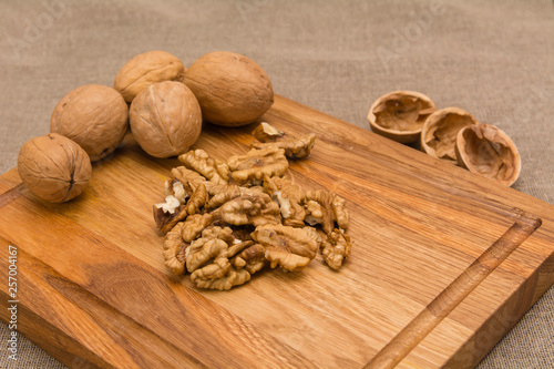 Oak cutting board on the table photo