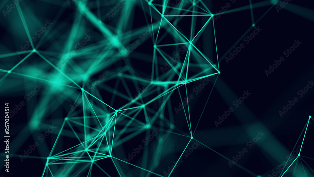 Big data visualization. Abstract background with connecting dots and lines. 3D rendering. High resolution.