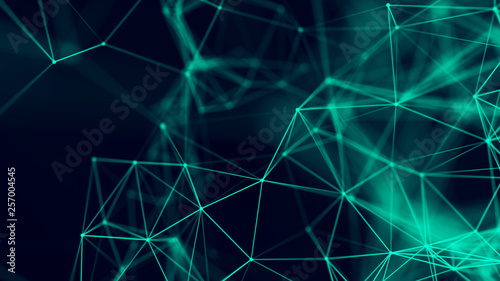 Big data visualization. Abstract background with connecting dots and lines. 3D rendering. High resolution.