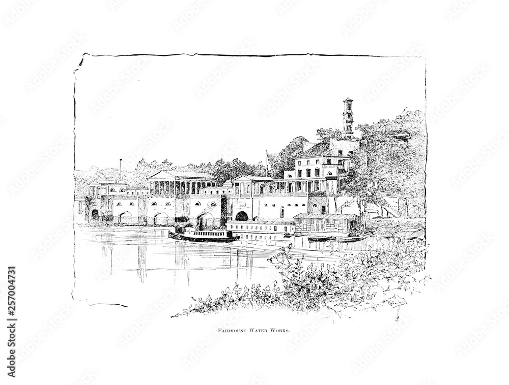 Philadelphia city. Engraving illustration Philadelphia city. Engraving illustration
