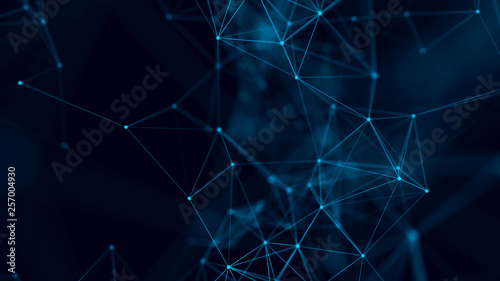 Big data visualization. Abstract background with connecting dots and lines. 3D rendering. High resolution.