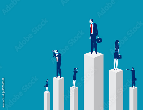 Business team and partner standing on charts, Concept business vector, Cube shape, Achievement, Geometric shape.