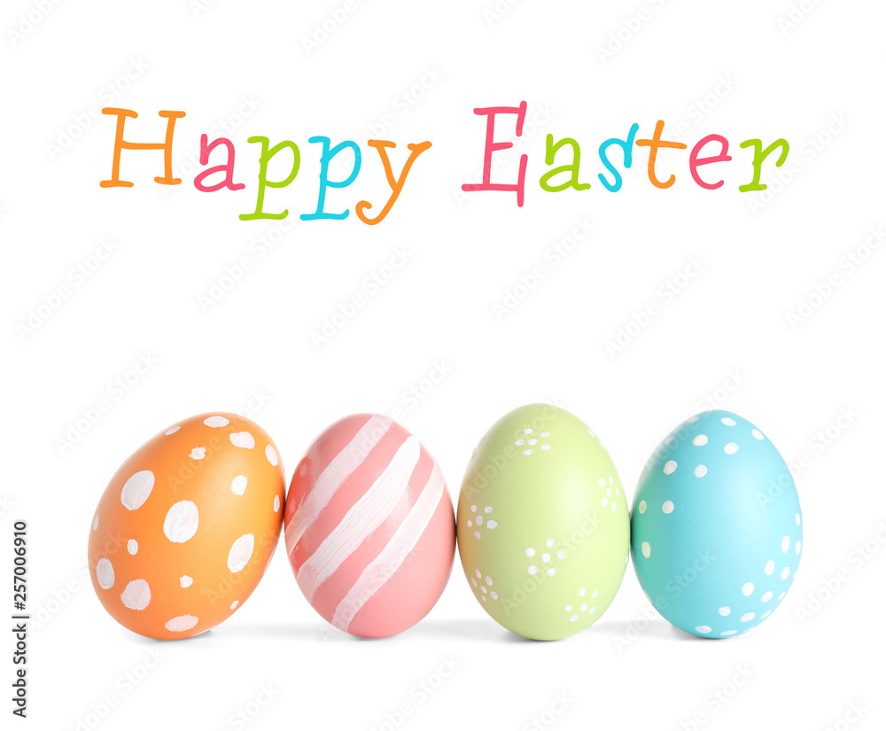 Beautiful painted Easter eggs on white background Beautiful painted Easter eggs on white background