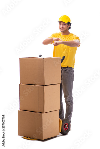 Young male courier with box