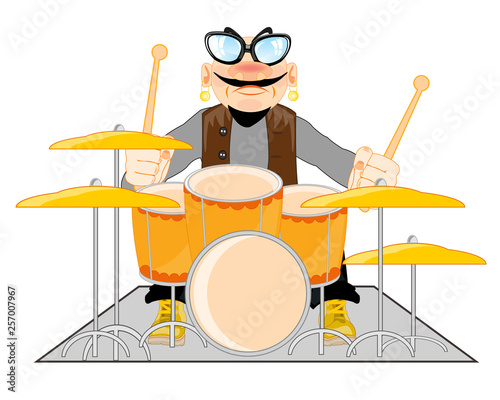 Fashionable man drummer for music instrument.Vector illustration