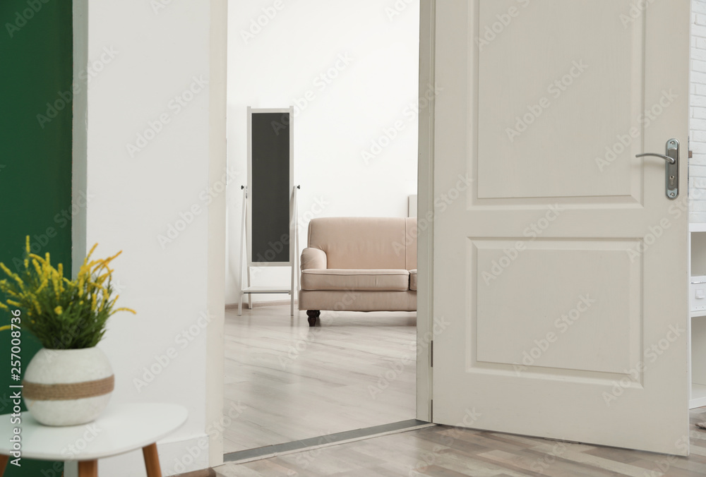 Fototapeta premium Stylish room interior, view through open door