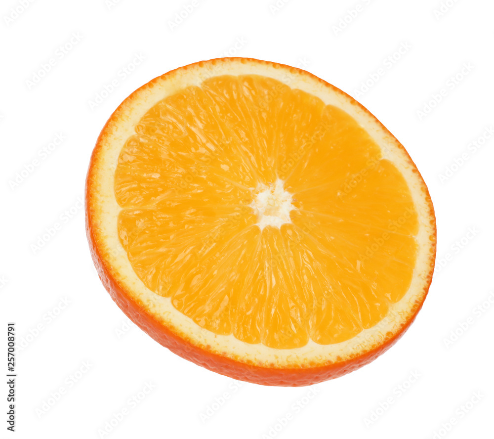 Fresh juicy orange slice isolated on white Fresh juicy orange slice isolated on white