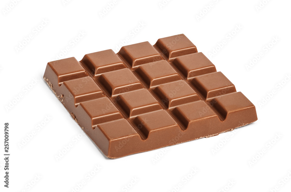 Milk chocolate bar isolated on white background