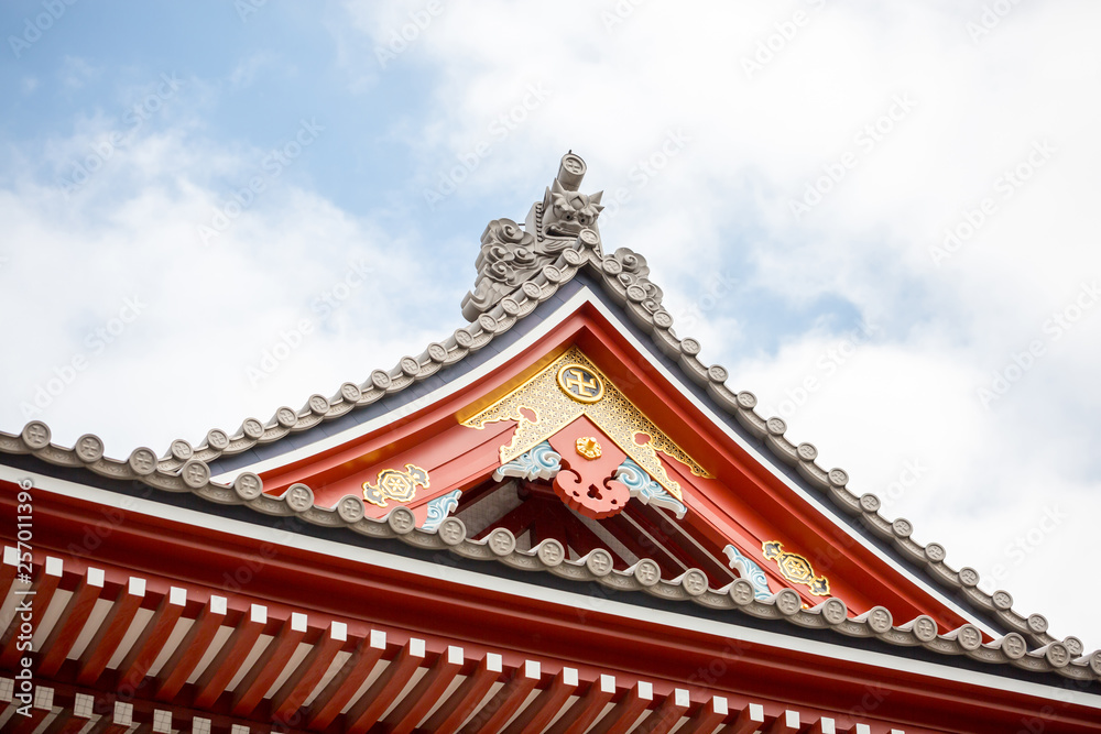 japan temple roof and blue sky