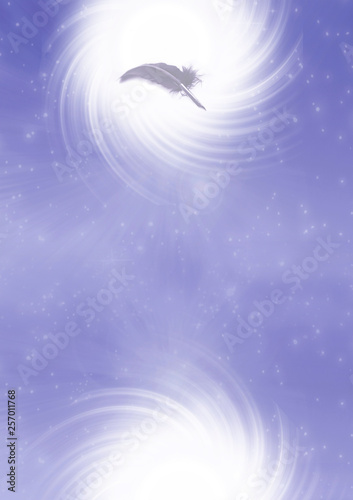 mystic magic esoteric background with white whirl and a feather writing feather quill pen in purple color