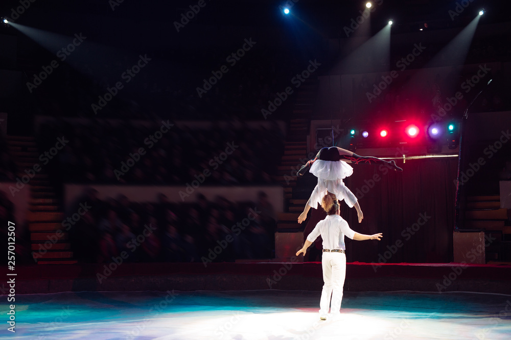 Couple aerial acrobatics in the Circus.