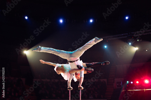 Couple aerial acrobatics in the Circus.