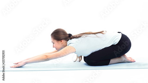 fitness trainer doing stretching exercise of the muscles.
