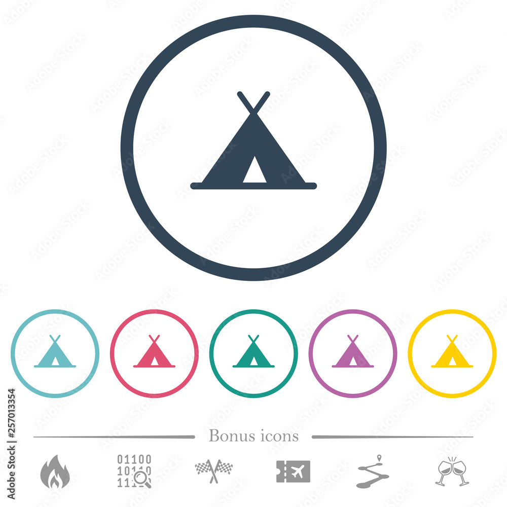 Tent flat color icons in round outlines Tent flat color icons in round outlines