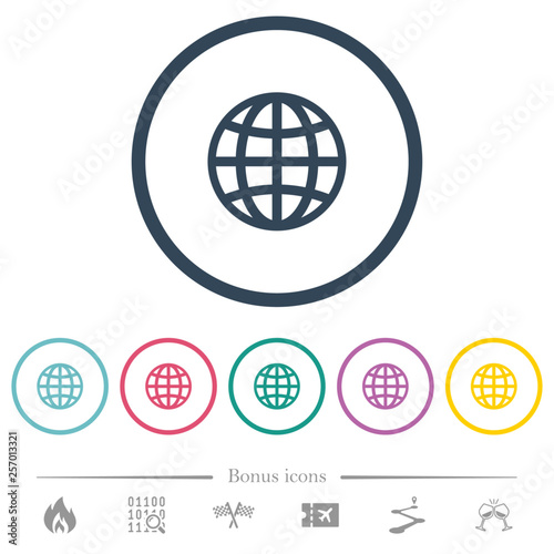 Globe flat color icons in round outlines