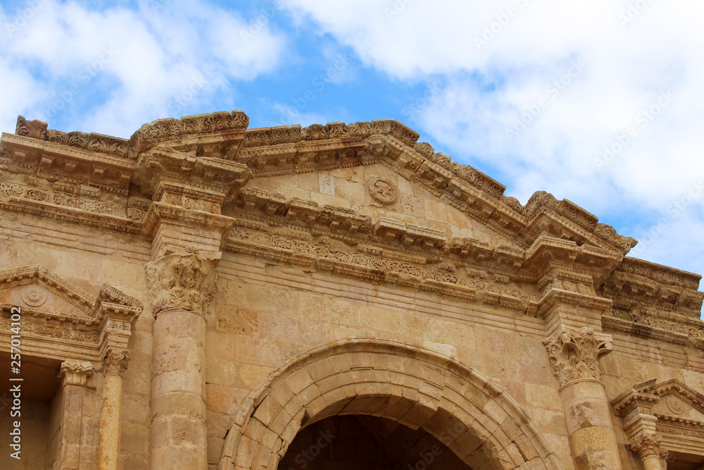 close up of Roman gate at Jerash in Jordan