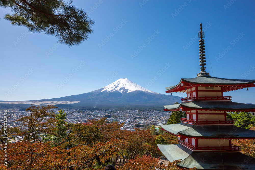 Chureito Pagoda and Mt. Fuji in autumn, Japan