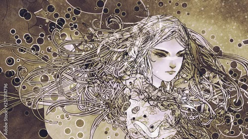 portrait of the beautiful girl in with anime style, motion graphic