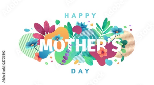 Modern Template design for Mom day banner. Promotion layout for mother's day offer with flower decoration. Simple illustration  floral blossom with abstract geometric shape for sale. Vector.