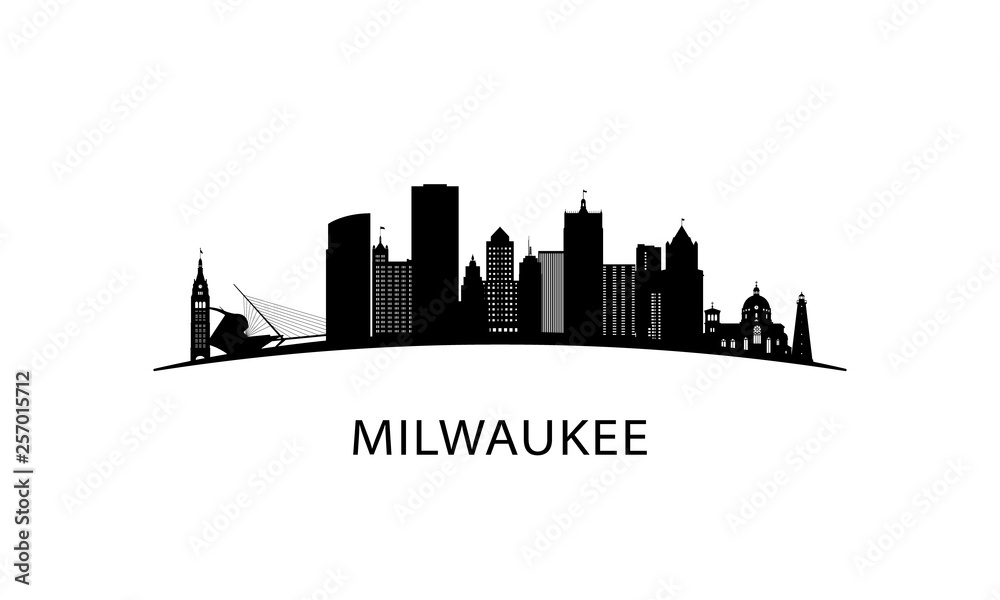 Milwaukee city skyline. Black cityscape isolated on white background. Vector banner.