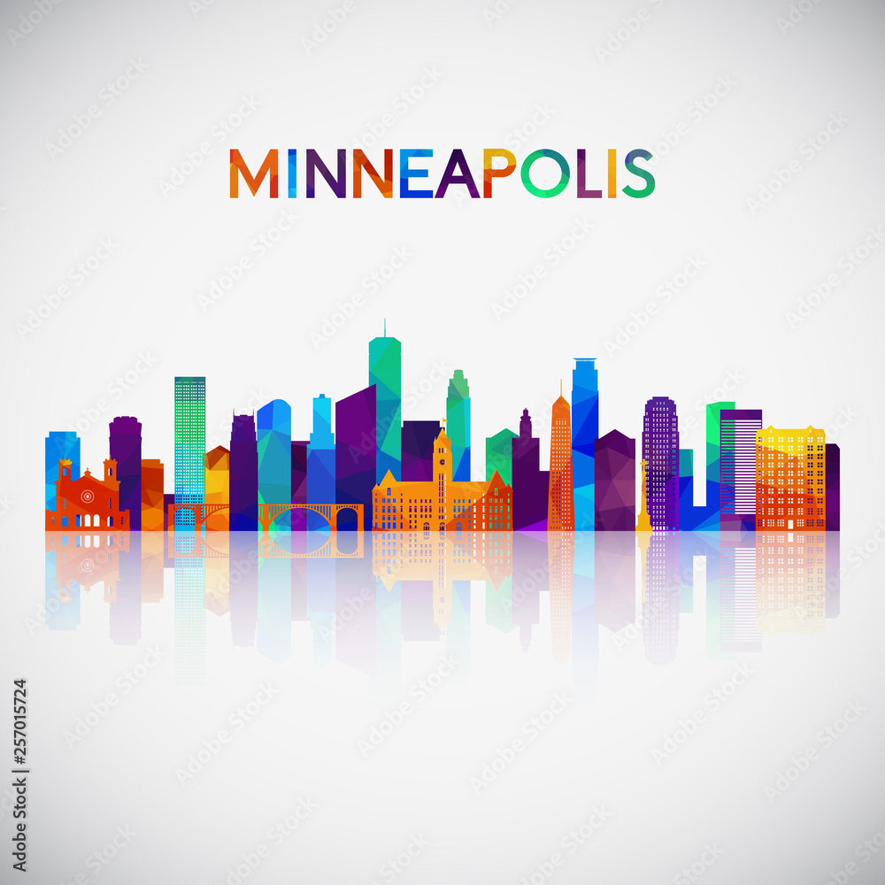 Minneapolis skyline silhouette in colorful geometric style. Symbol for your design. Vector illustration.