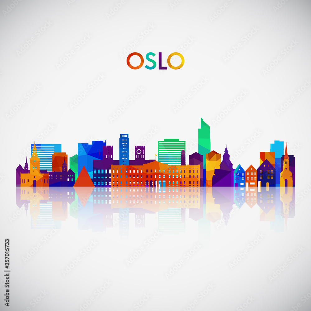 Oslo skyline silhouette in colorful geometric style. Symbol for your design. Vector illustration.