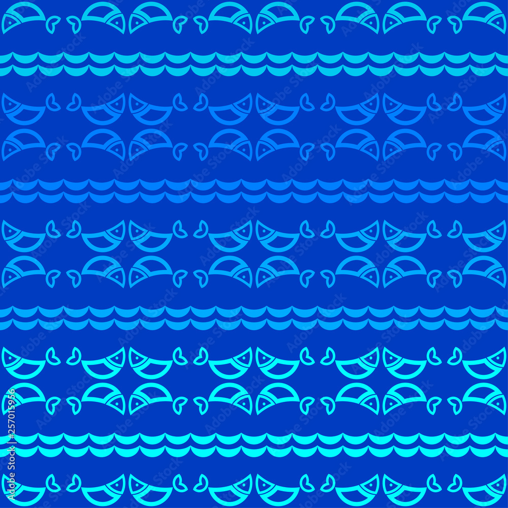 Seamless pattern with fishes in the sea. Cute cartoon. Can be used for wallpaper, textile, invitation card, wrapping, web page background. Seamless pattern with fishes in the sea. Cute cartoon. Can be used for wallpaper, textile, invitation card, wrapping, web page background.