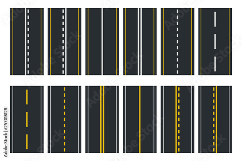 Set of Seamless Road Types. Highway Top View. Vector