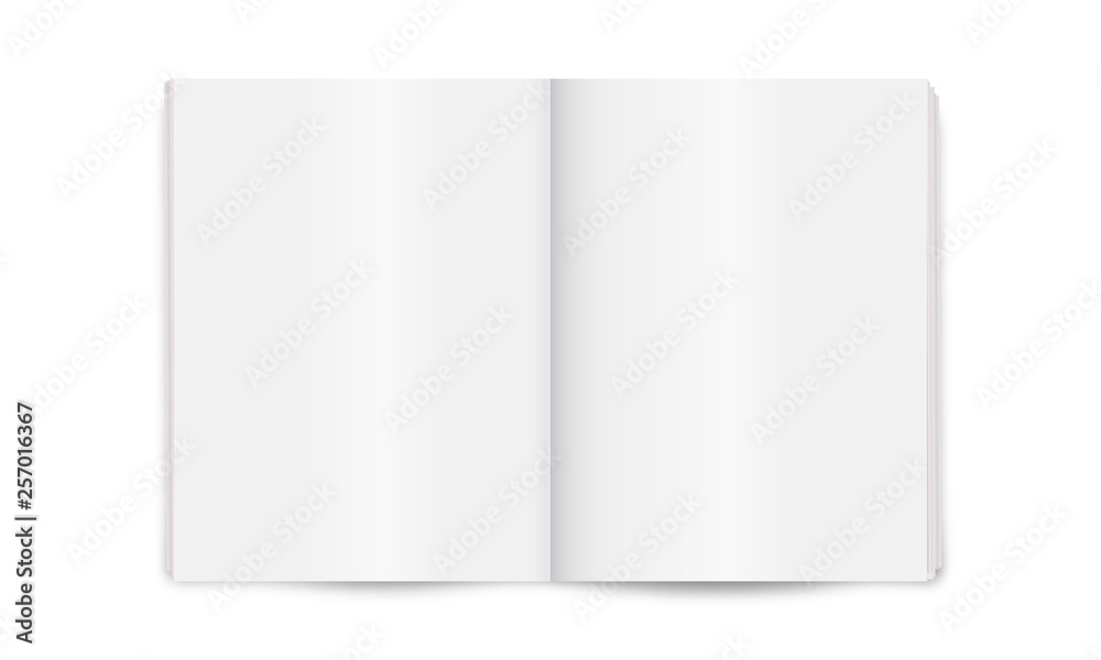 Realistic illustration of blank layout of open newspaper, magazine on the white background. Vector Illustration. Realistic illustration of blank layout of open newspaper, magazine on the white background. Vector Illustration.