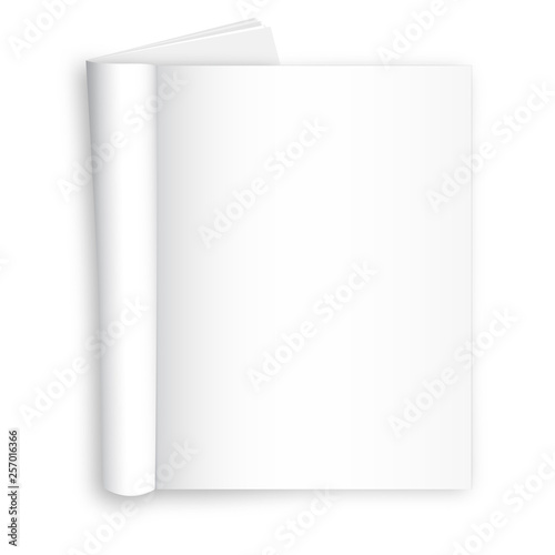 Realistic illustration of blank layout of open newspaper, magazine on the white background. Vector Illustration.