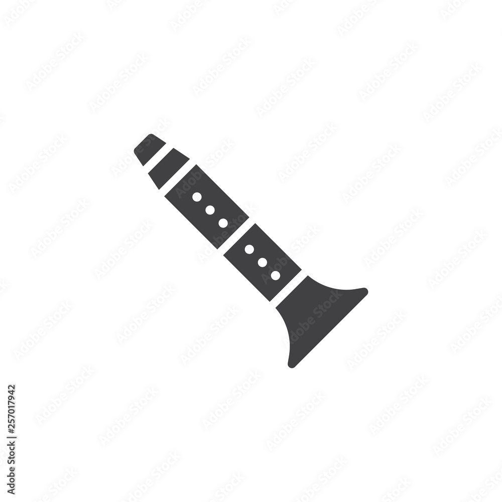 Oboe musical instrument vector icon. filled flat sign for mobile concept and web design. Clarinet glyph icon. Symbol, logo illustration. Pixel perfect vector graphics