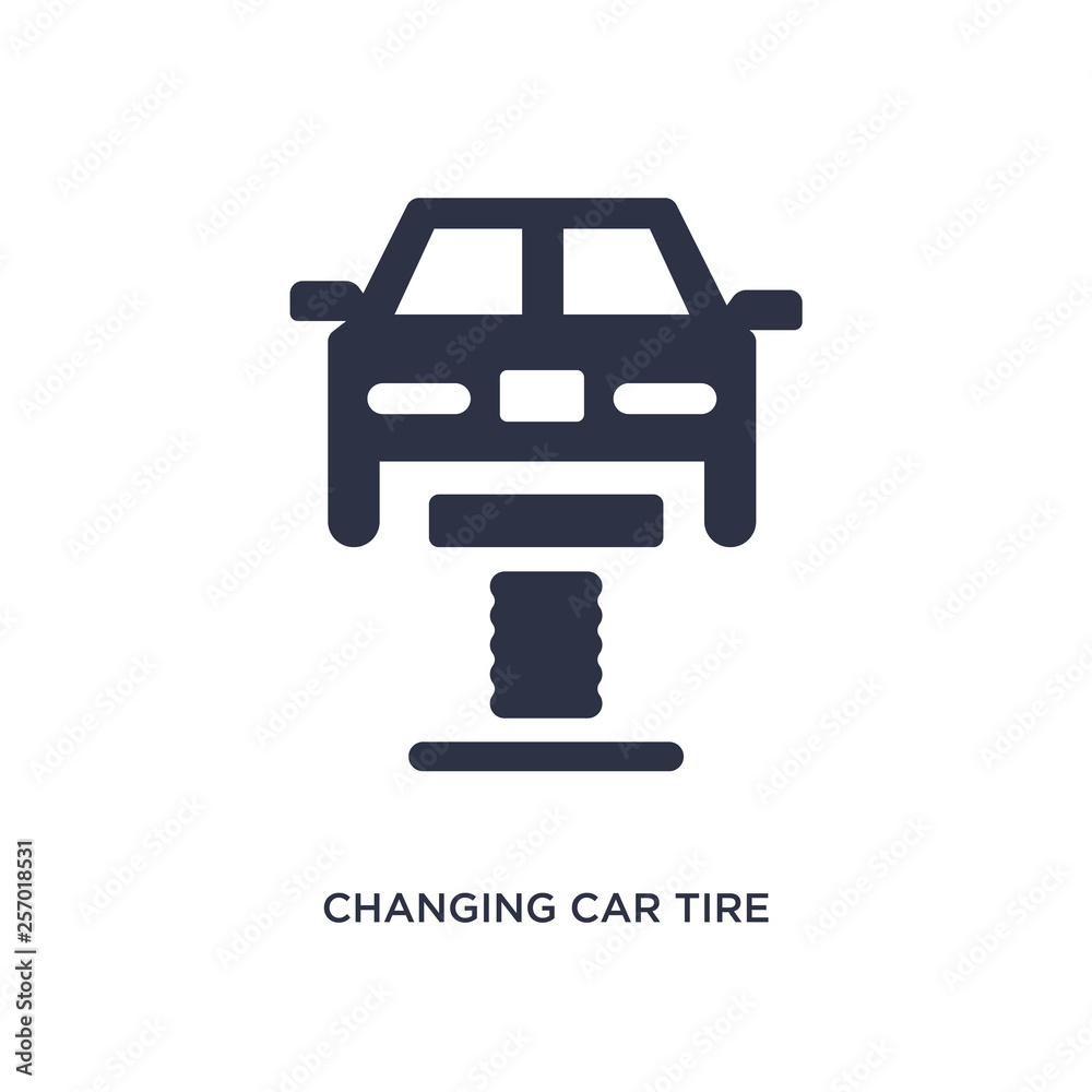 changing car tire icon on white background. Simple element illustration from mechanicons concept. changing car tire icon on white background. Simple element illustration from mechanicons concept.
