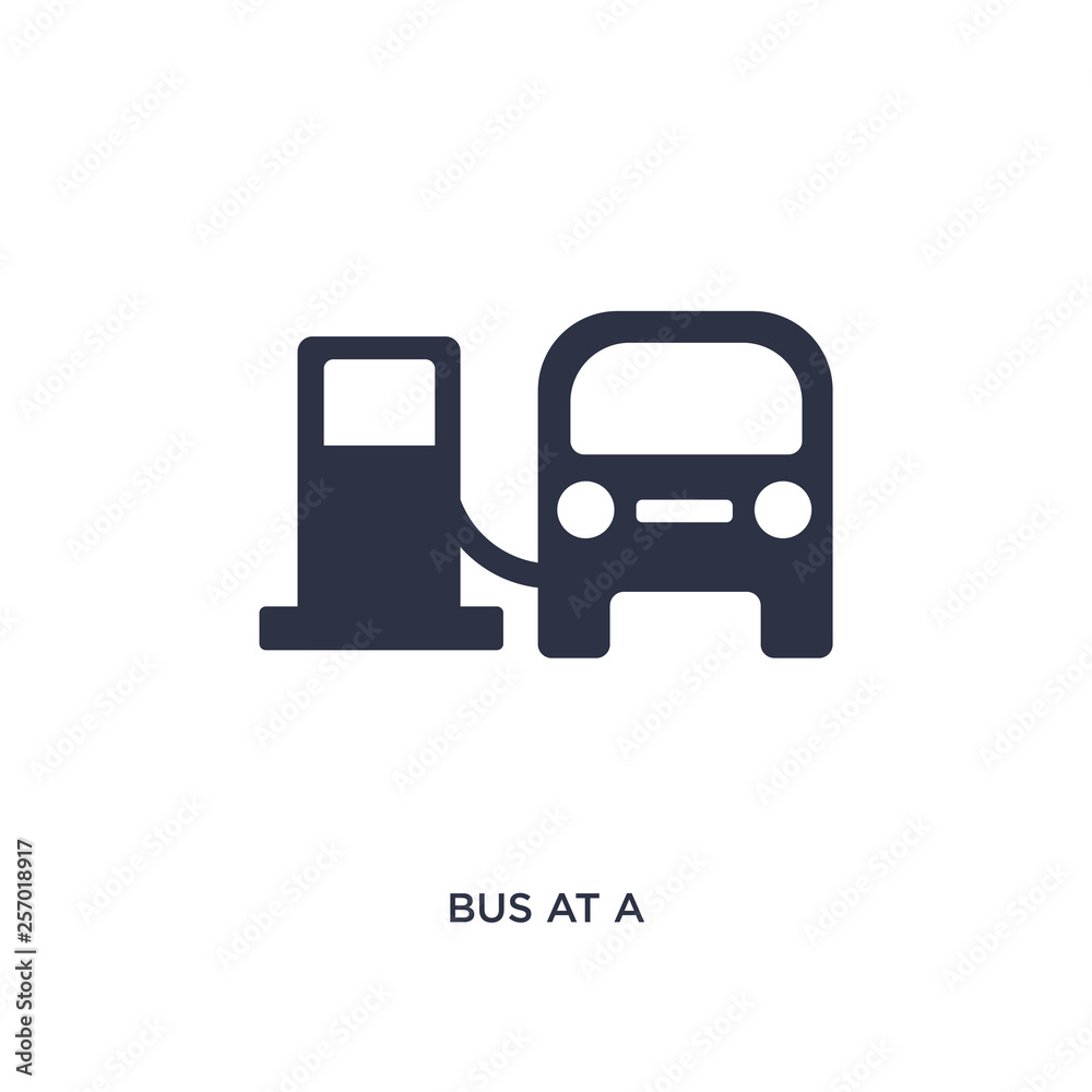 bus at a gasoline station icon on white background. Simple element illustration from mechanicons concept. bus at a gasoline station icon on white background. Simple element illustration from mechanicons concept.