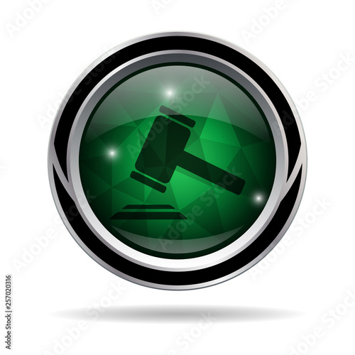 Auction icon. Round metallic green icon.