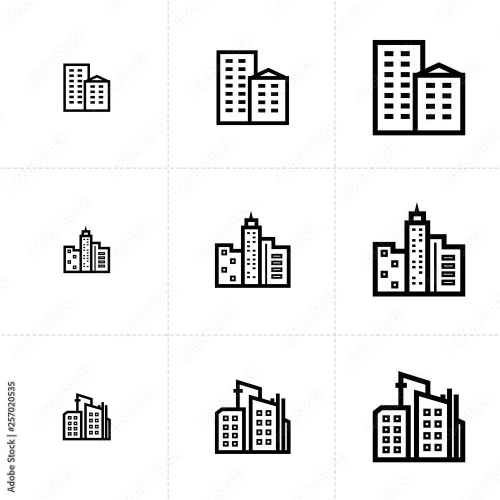 Vector icon set of building elements isolated on white background.