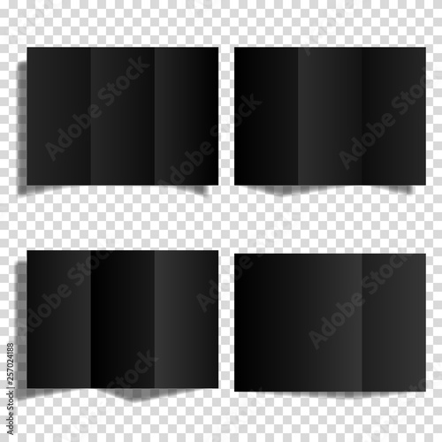 Blank black trifold paper brochure mockup set, isolated.