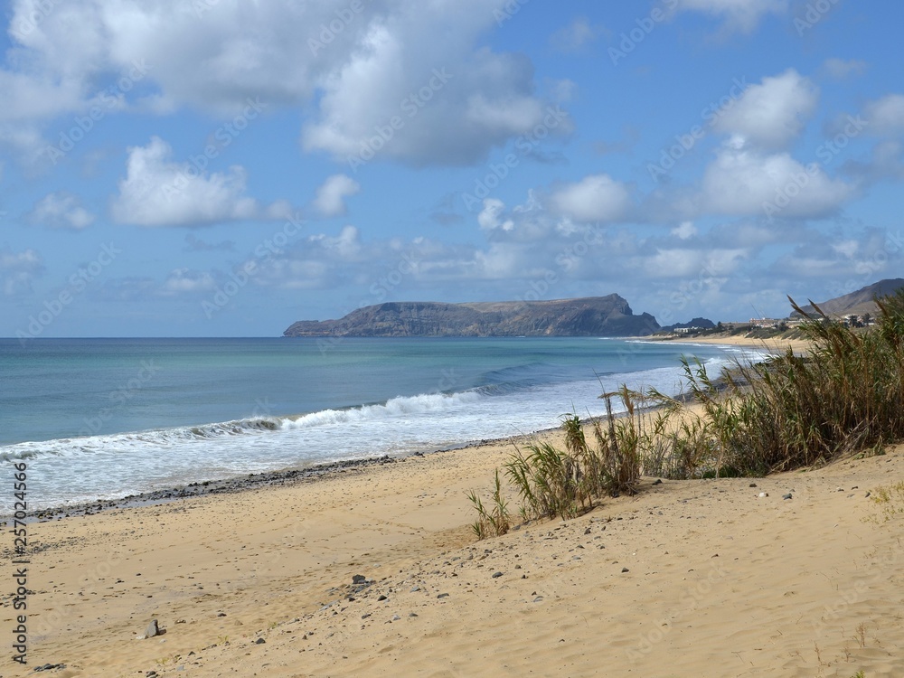 The sandy beach of the island of Porto Santo, Portugal.