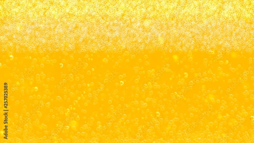 Background with yellow bubbling liquid. Beer with upward movement of gas bubbles and foam Background with yellow bubbling liquid. Beer with upward movement of gas bubbles and foam