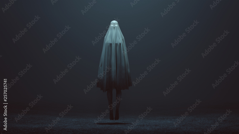 Foto Floating Evil Spirit with Glowing Eyes in a Short Death Shroud with Her Legs Sho