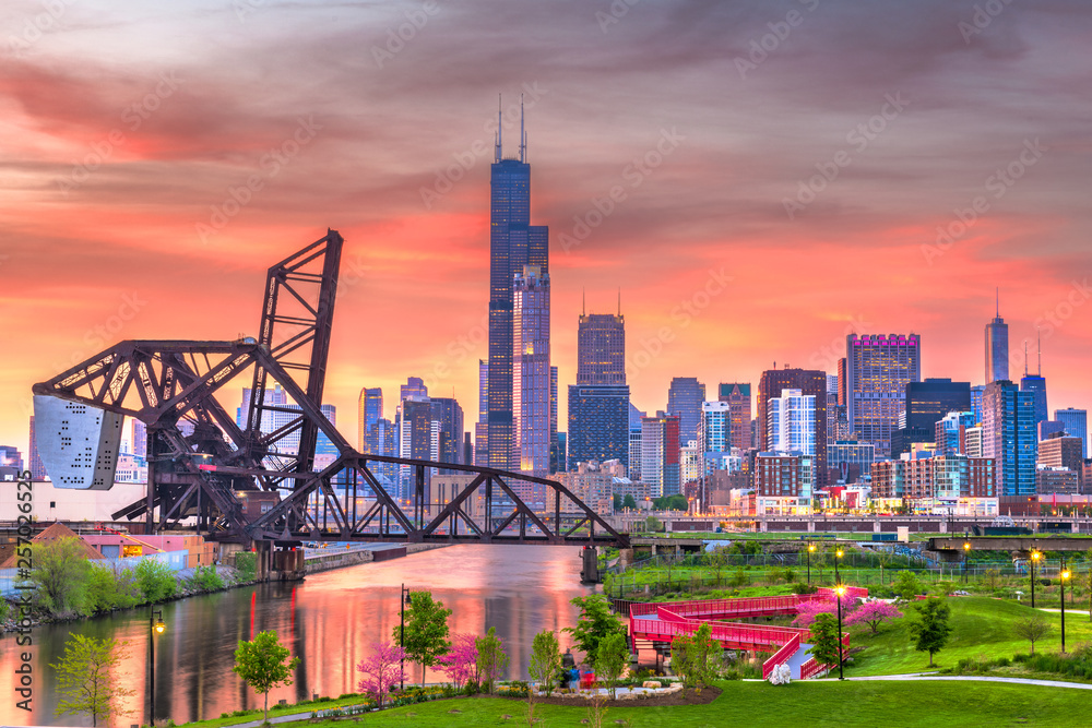 Naklejka premium Chicago, Illinois, USA park i centrum miasta