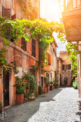 Beautiful street in Trastevere district in Rome, Italy.